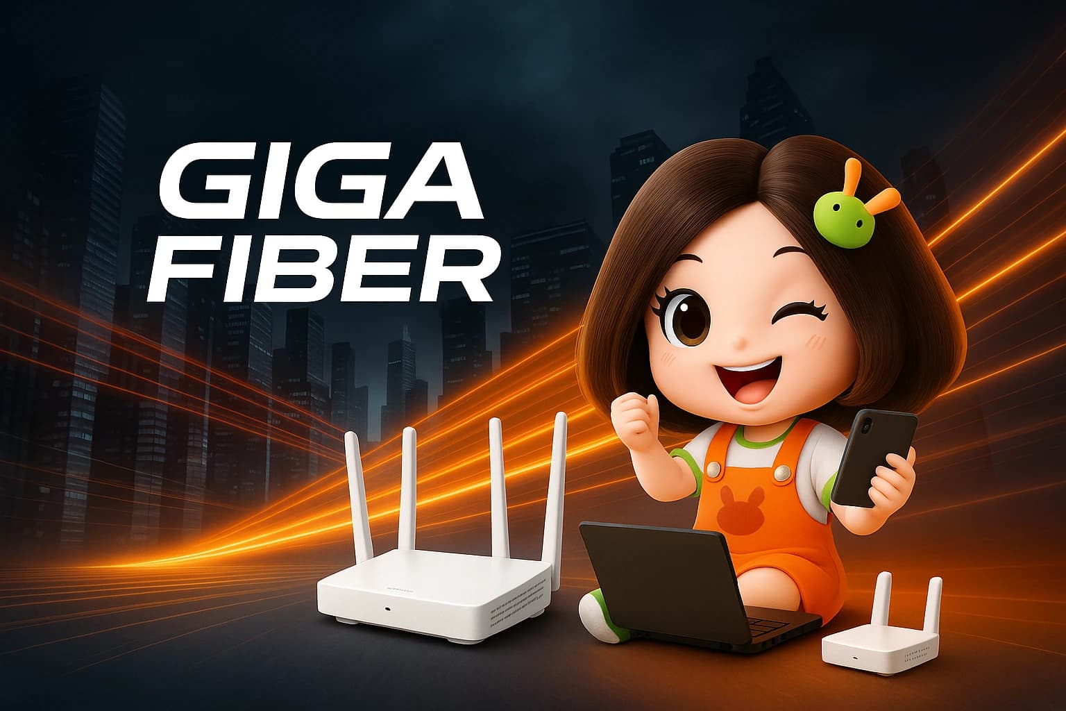 แพ็กเกจ GIGA FIBER 1 Gbps/500 Mbps เน็ตไฟเบอร์ความเร็วสูงสำหรับเล่นเกม ดาวน์โหลดไฟล์ใหญ่ และดู Netflix ไม่สะดุด พร้อมเราเตอร์ WiFi 6