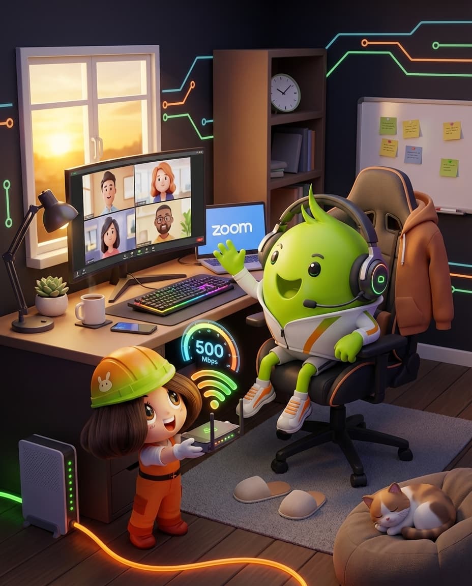 ส้มจีดและอุ่นใจ แนะนำเน็ตบ้าน Work From Home — นั่งทำงาน Video Call พร้อม WiFi Router และสาย Fiber Optic ความเร็ว 500 Mbps