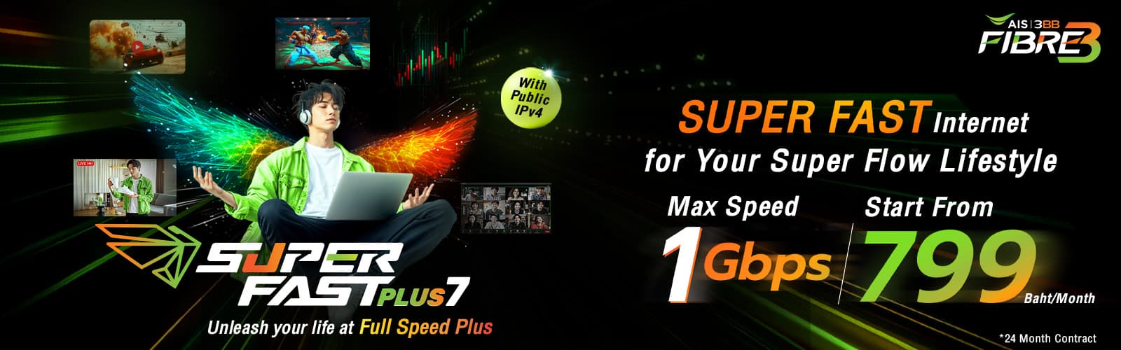 3BB SuperFAST Home Internet - Maximum Speed 1 Gbps with Equipment and AIS PLAYBOX