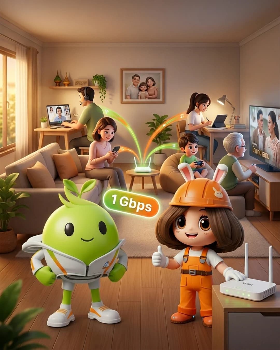 ครอบครัว 4-6 คน ใช้เน็ตบ้าน 3BB และ AIS Fibre 1 Gbps พร้อมกัน