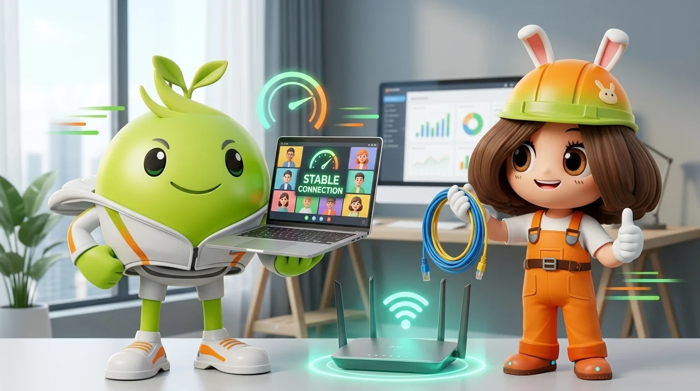 อุ่นใจถือ laptop ส้มจี๊ดถือสาย Fibre LAN พร้อมเราเตอร์ WiFi 7 mood เร็วแรง WFH