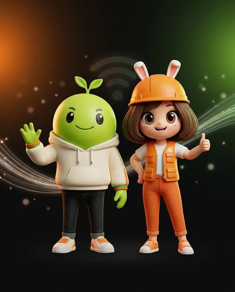 มาสคอตอุ่นใจ (AIS) และส้มจี๊ด (3BB) ยืนคู่กัน เน็ตบ้าน AIS Fibre3 ปี 2026