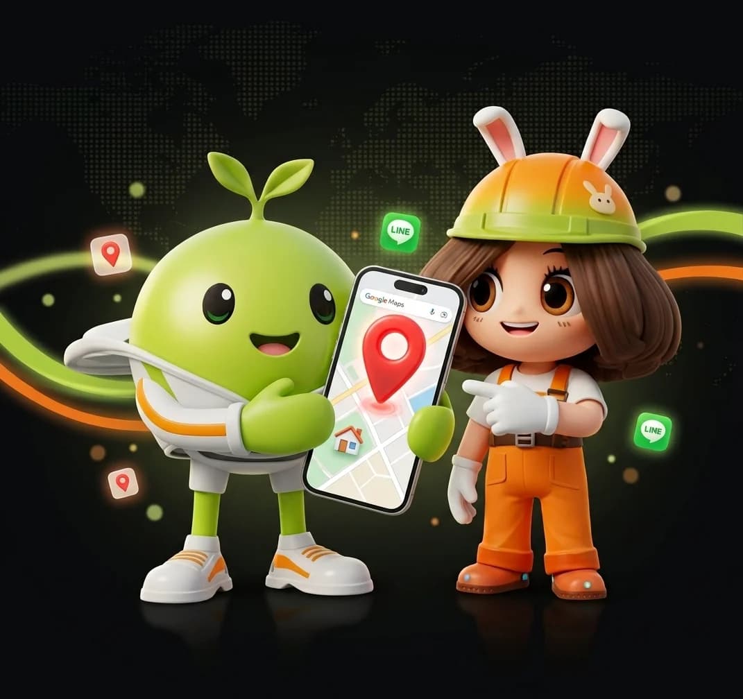 มาสคอต 3BB อุ่นใจและส้มจี๊ด แนะนำวิธีปักหมุดบ้านบน Google Maps พร้อมส่งพิกัดให้ช่างติดตั้ง